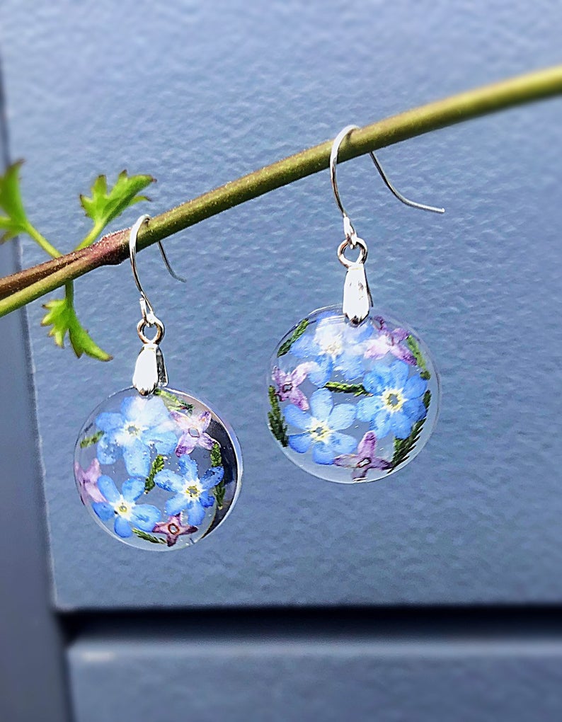 Real Forget me not flower earrings - Spring jewellery on etsy