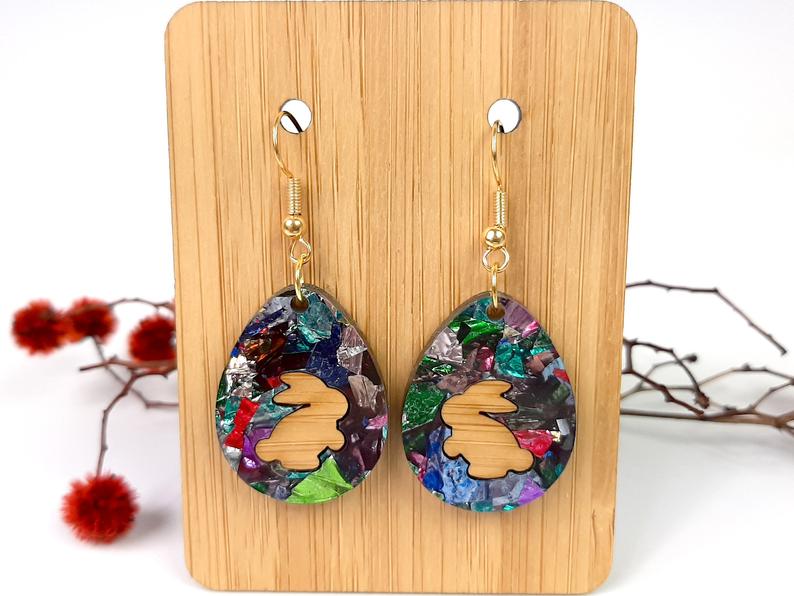 Kaleidoscope Easter Egg Bunny Earrings - Spring jewellery on etsy